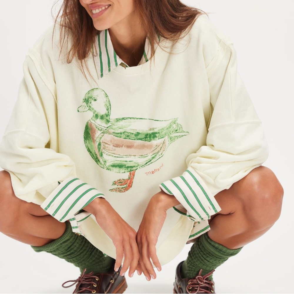 Free People Cream and Green Sweatshirt
